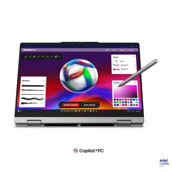 Lenovo IdeaPad 5 2-in-1 laptop with stylus, Intel Core Ultra 5, 16GB RAM, 512GB SSD, 14" touchscreen.
