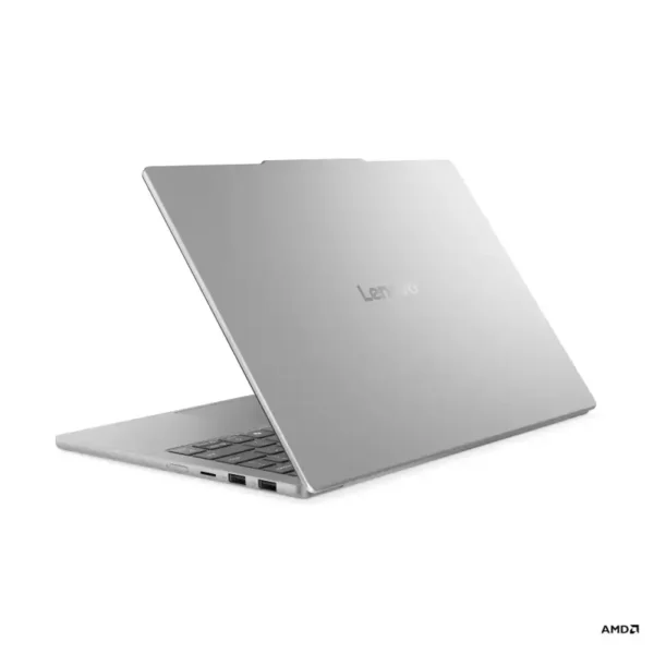 Silver Lenovo IdeaPad Slim 5 laptop with AMD Ryzen processor and ports visible.