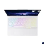 White Lenovo Legion 7 laptop with vibrant RGB keyboard and Intel Core Ultra 9 processor.