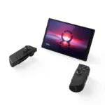 Lenovo Legion Go handheld gaming console with detachable controllers and vibrant display.