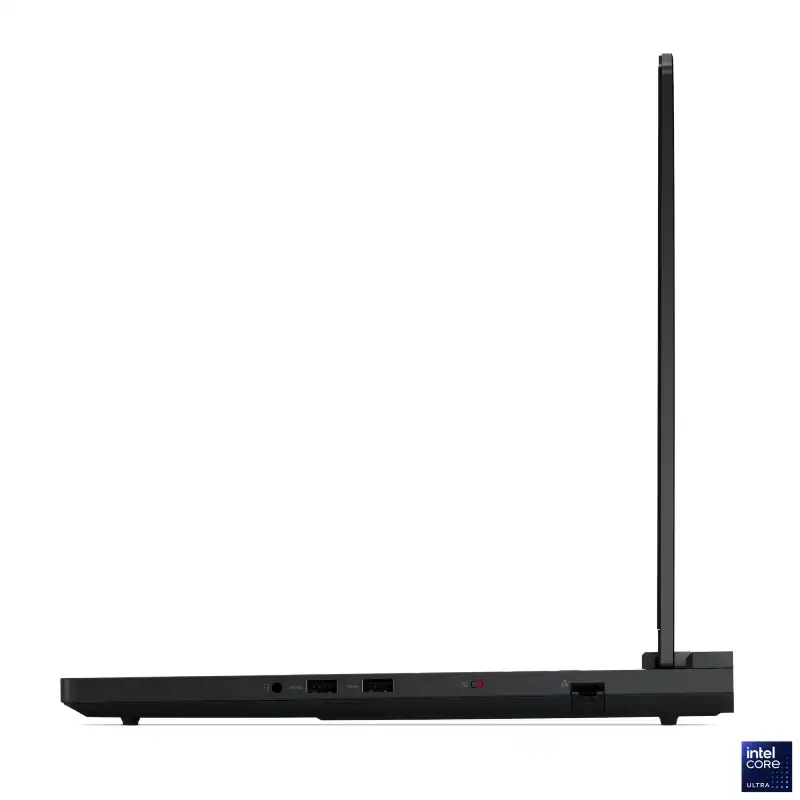 Lenovo Legion Pro 7 16IAX10H-83F500D7IN laptop side profile with ports and Intel Core Ultra logo.