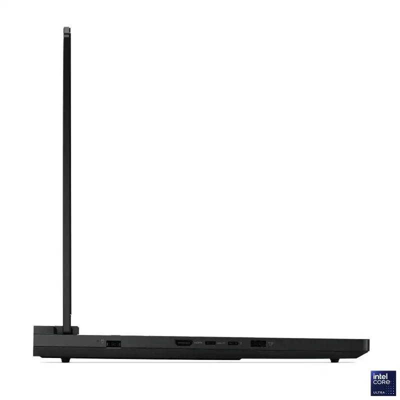 Lenovo Legion Pro 7 16IAX10H-83F500D8IN laptop side view with ports and Intel Core Ultra logo.