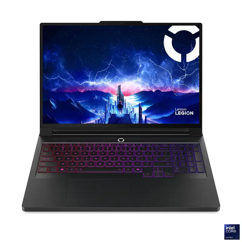 Lenovo Legion Pro 7 laptop with Intel Core Ultra 9, RTX 5090, 64GB RAM, 1TB SSD, and 16" 240Hz OLED display.