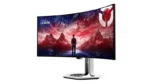 Lenovo Legion Pro 34WD-10 34-inch WQHD 240Hz OLED curved gaming monitor with striking mountain landscape wallpaper.