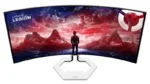 Lenovo Legion Pro 34WD-10 34-inch WQHD 240Hz OLED curved gaming monitor with striking red and blue landscape wallpaper.