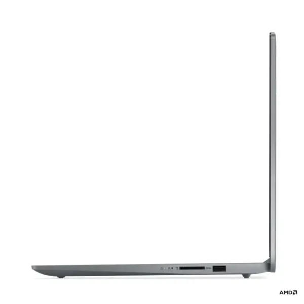 Lenovo IdeaPad Slim 3 laptop side profile showing ports and AMD logo.