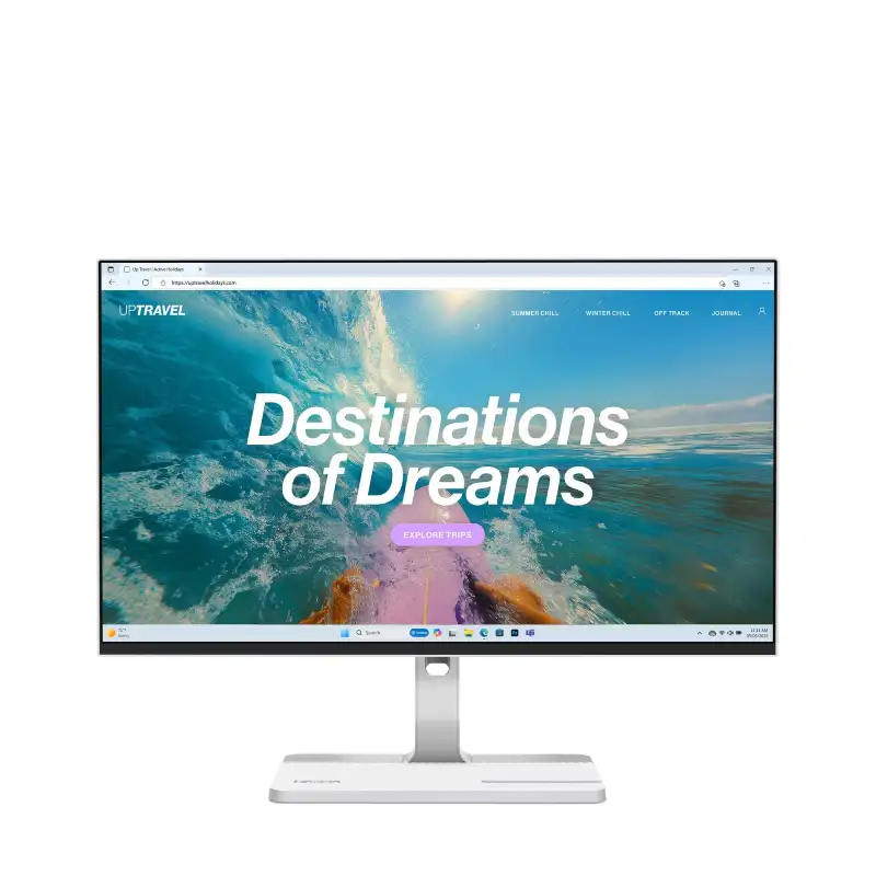Lenovo L24D-4C 23.8-inch FHD IPS 144Hz monitor displaying a travel website.