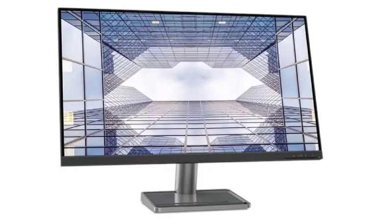 Lenovo L32p-30 31.5-inch 4K IPS monitor with a modern design and city skyline wallpaper.