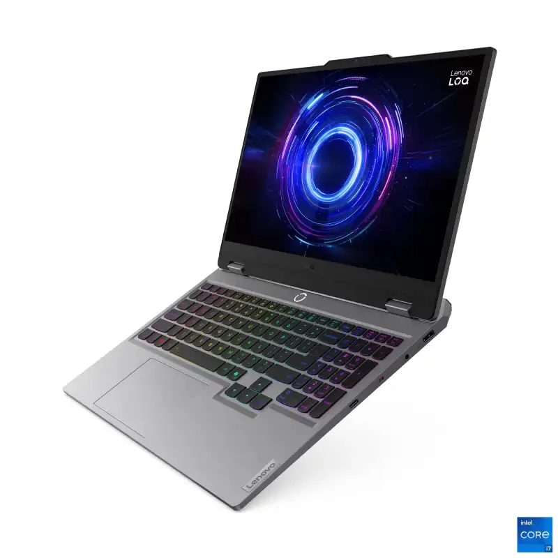 Lenovo LOQ 15IRX10-83JE010SIN laptop with Intel Core i7, RTX 5050 graphics, and 15.6" FHD 144Hz display.