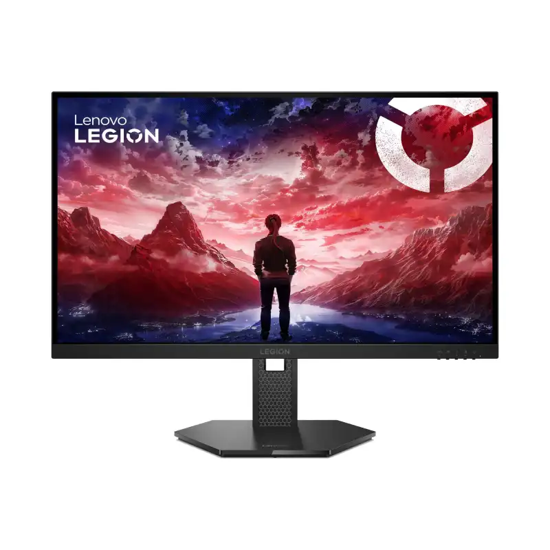 Lenovo Legion 27Q-10 QHD 240Hz IPS gaming monitor with striking red and blue landscape wallpaper.