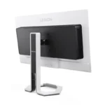 Lenovo Legion Pro 27Q-10 monitor rear view with white casing and black honeycomb grille.