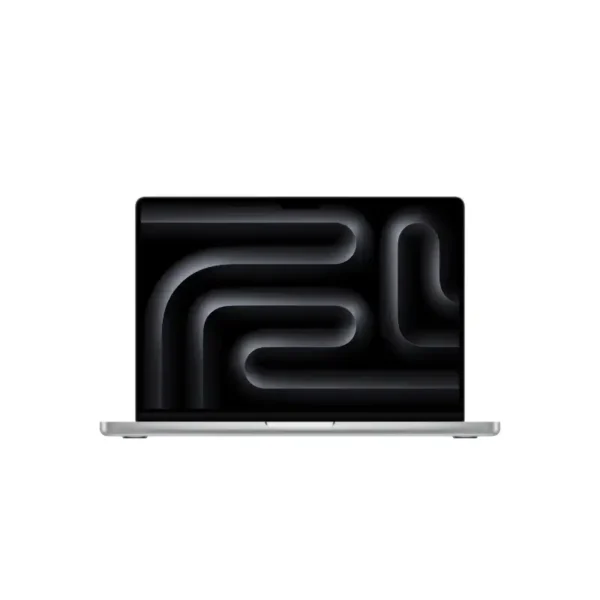 Apple MacBook Pro 14-inch M4 silver laptop with a dark abstract wallpaper.