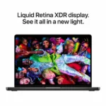 Apple MacBook Pro 14-inch with vibrant Liquid Retina XDR display showcasing a group of people.