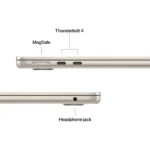 MacBook Air M5 laptop showing MagSafe, two Thunderbolt 4 ports, and headphone jack.