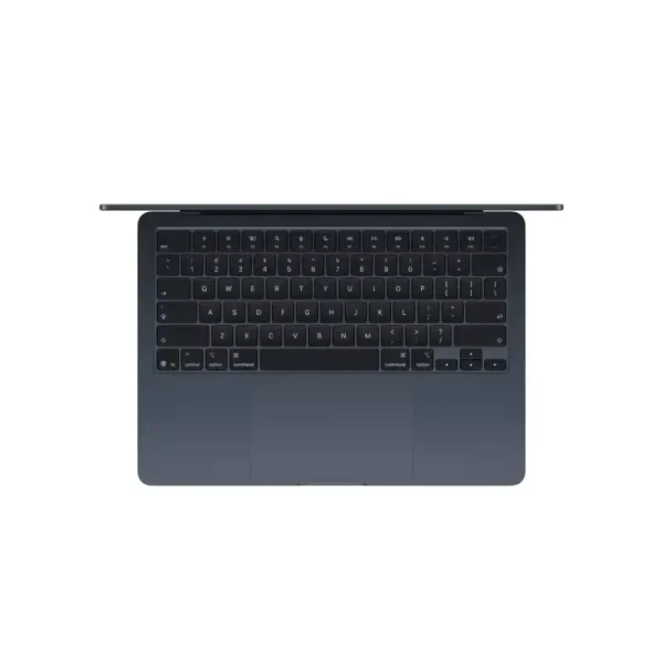 Top view of a midnight Apple MacBook Air 13-inch laptop with M5 10-core CPU, 10-core GPU, 16GB RAM, and 1TB SSD.