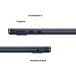 Apple MacBook Air 13-inch Midnight laptop ports: MagSafe, two Thunderbolt 4, and headphone jack.