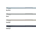 Apple MacBook Air 15-inch M5 in Sky Blue, Silver, Starlight, and Midnight finishes.