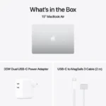 Apple MacBook Air 15-inch M5 laptop with dual USB-C power adapter and MagSafe 3 cable.