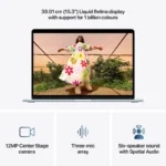 Apple MacBook Air 15-inch M5 laptop in Sky Blue with Liquid Retina display, 12MP camera, three-mic array, and six-speaker sou