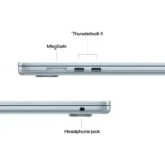 Close-up of Apple MacBook Air 15-inch ports: MagSafe, two Thunderbolt 4, and headphone jack.