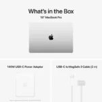 Apple MacBook Pro 16-inch M5 Pro laptop with 140W USB-C power adapter and USB-C to MagSafe 3 cable.