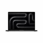 Apple MacBook Pro 16-inch M5 Max Space Black laptop with a dark, abstract wallpaper.
