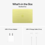 Apple MacBook Neo 13-inch in Citrus yellow with USB-C power adapter and charge cable.