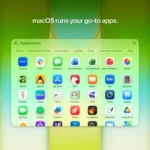 macOS displays a grid of popular applications including Zoom, Slack, Microsoft Word, and Apple's App Store.