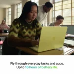 Apple MacBook Neo 13-inch A18 Pro in Blush, with 8GB RAM and 256GB SSD, in a classroom setting.