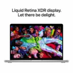 Apple MacBook Pro 14-inch M5 Pro laptop with vibrant Liquid Retina XDR display showing diverse group of people.