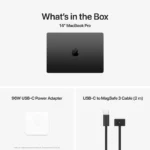 14-inch MacBook Pro Space Black with 96W USB-C power adapter and USB-C to MagSafe 3 cable.