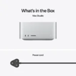 Apple Mac Studio M4 Max MU963HN/A desktop and power cord.