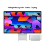 Apple Mac Studio M3 Ultra desktop with Studio Display and colorful wallpaper.