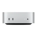 Apple Mac mini M4 with 10-core CPU and 10-core GPU, front view showing ports and ventilation.