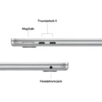 Silver MacBook Air showing MagSafe, Thunderbolt 4 ports, and headphone jack.