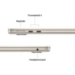 MacBook Air M4 with MagSafe, Thunderbolt 4 ports, and headphone jack in Starlight.