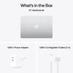 15-inch MacBook Air in silver with USB-C power adapter and MagSafe 3 cable.