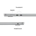 Silver Apple MacBook Air 15-inch M4 laptop ports: MagSafe, two Thunderbolt 4, and headphone jack.