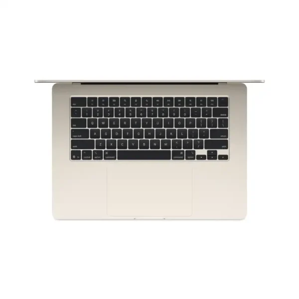 Top view of a Starlight Apple MacBook Air 15-inch laptop with M4 chip, 16GB RAM, 256GB SSD.