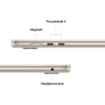 Close-up of a MacBook Air showing MagSafe, Thunderbolt 4 ports, and headphone jack.