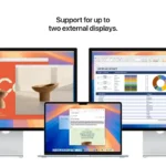 Apple MacBook Air 15-inch M4 laptop in Starlight displays support for two external monitors.