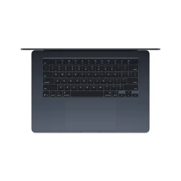 Apple MacBook Air 15-inch M4 laptop in Midnight color, top view of keyboard and trackpad.