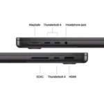 Apple MacBook Pro 14-inch M4 ports: MagSafe, Thunderbolt 4, headphone jack, SDXC, and HDMI.