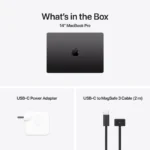 14-inch MacBook Pro in Space Black with USB-C power adapter and MagSafe 3 cable.