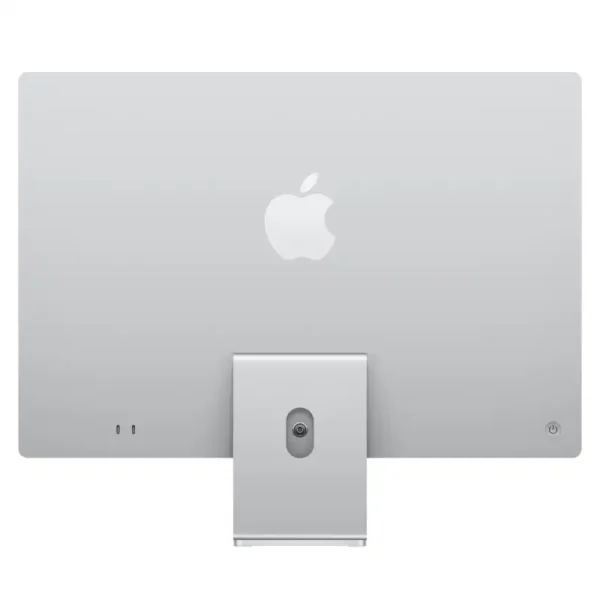 Back of a silver Apple iMac 24-inch with M4 chip, featuring the Apple logo and ports.