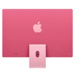 Back of pink Apple iMac 24-inch M4 with Apple logo and stand.
