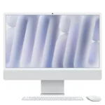 Silver Apple iMac 24-inch M4 with 10-core CPU, 10-core GPU, 16GB RAM, and 256GB SSD.