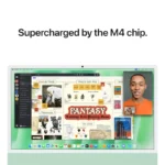 Apple iMac 24-inch M4 in green with a fantasy tabletop RPG displayed on screen.