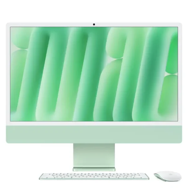 Green Apple iMac 24-inch M4 with 10-core CPU, 10-core GPU, 16GB RAM, 512GB SSD.