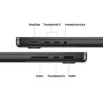 MacBook Pro ports shown: MagSafe, Thunderbolt 5, headphone jack, SDXC, and HDMI.